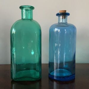 Vintage blue & green glass bottles